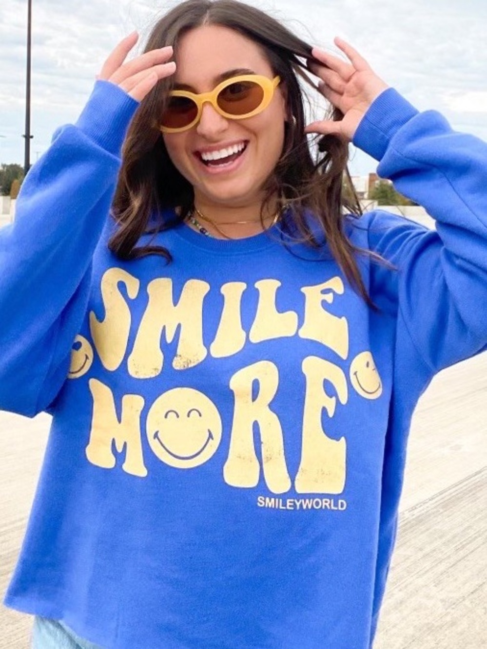 SmileyWorld “Smile More” Cropped‎ Sweatshirt - Blue - XS (Oversized Fit)